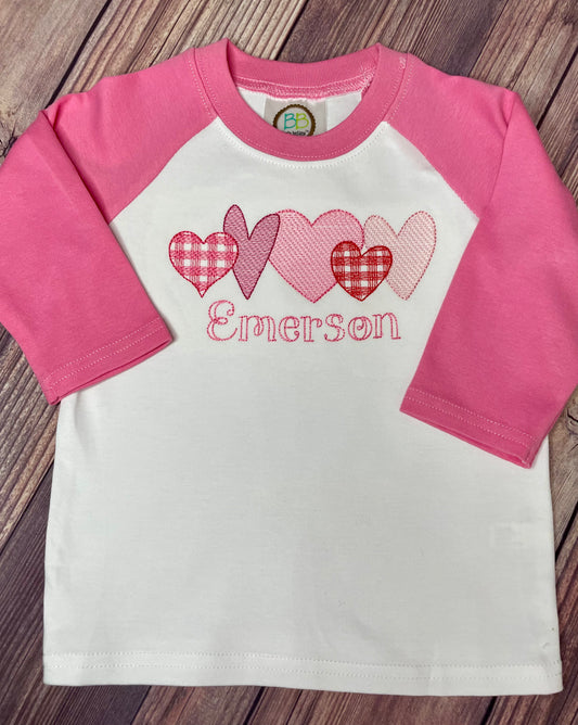 Personalized Valentine shirt with vintage hearts